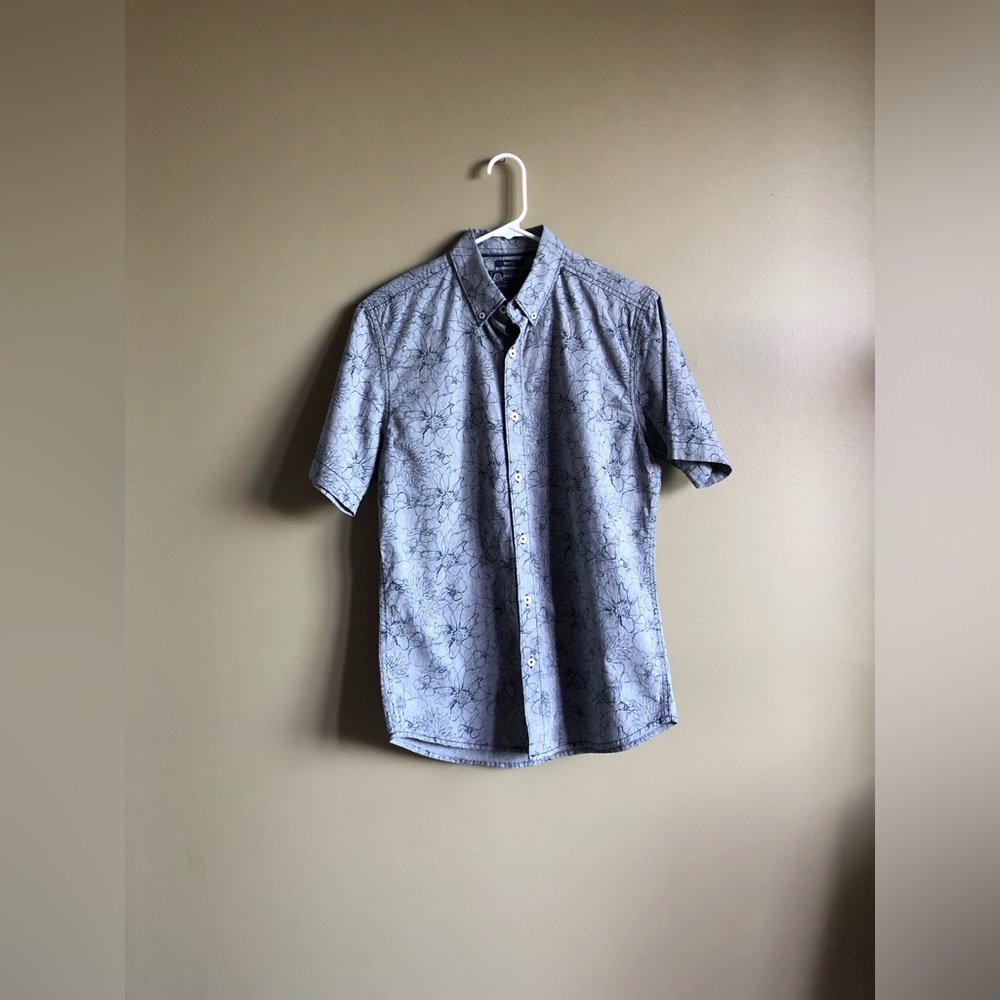 New American Rag Men Grey Vacation Buttonup Cotton Short Sleeve Shirt Size Small
